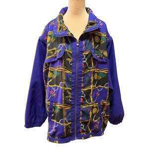 Equestrian Print Purple Zip Up Convertible Windbreaker To Vest Women's 2X Jacket